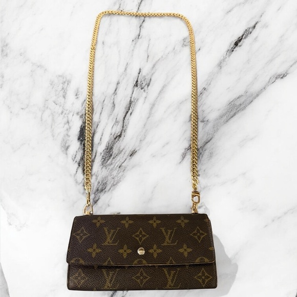 Louis Vuitton Handbags - Louis Vuitton Authentic Vintage Monogram Sarah Wallet With Gold Crossbody Chain